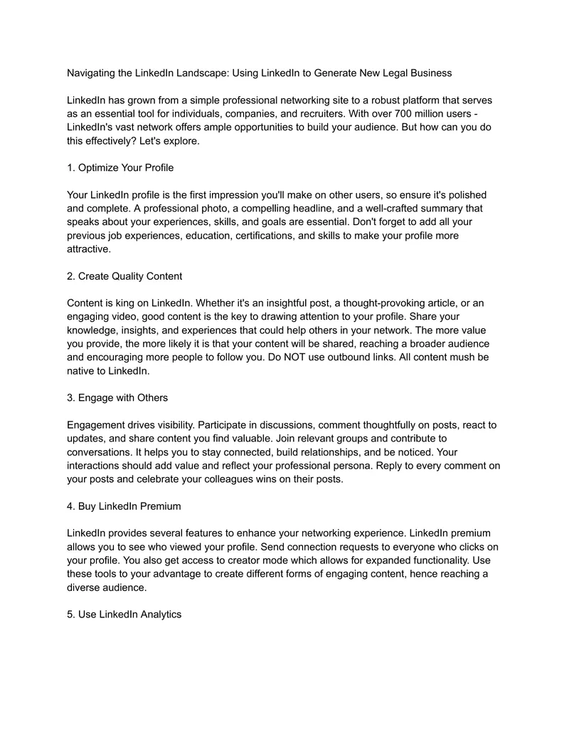 Using LinkedIn to Generate New Legal Business