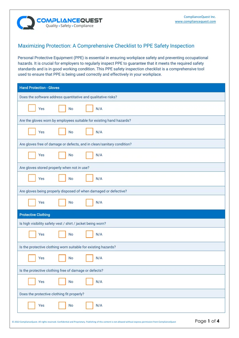 PPE Safety Inspection Checklist Guide