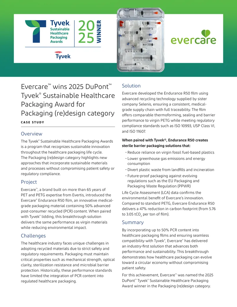 Evercare Wins 2025 DuPont Tyvek Sustainable Healthcare Packaging Award