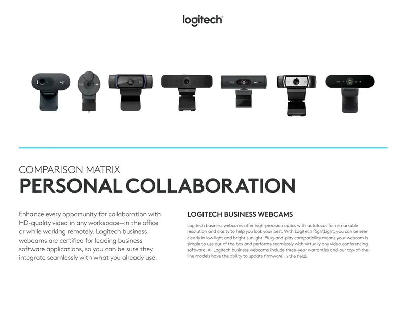 Logitech Business Webcams Comparison Matrix