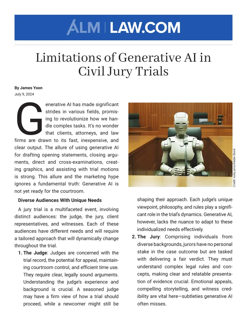 Limitations of Generative AI in Civil Jury Trials