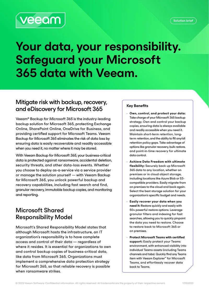 Veeam Backup for Microsoft 365 Solution Brief