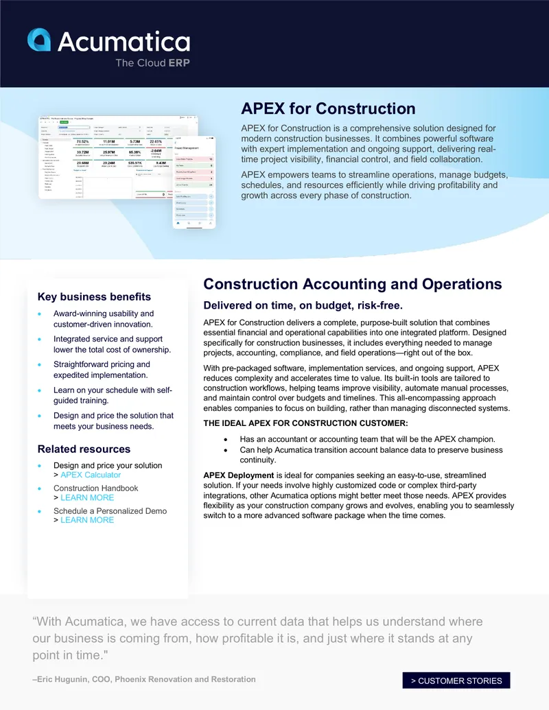 APEX for Construction Comprehensive Solution Overview