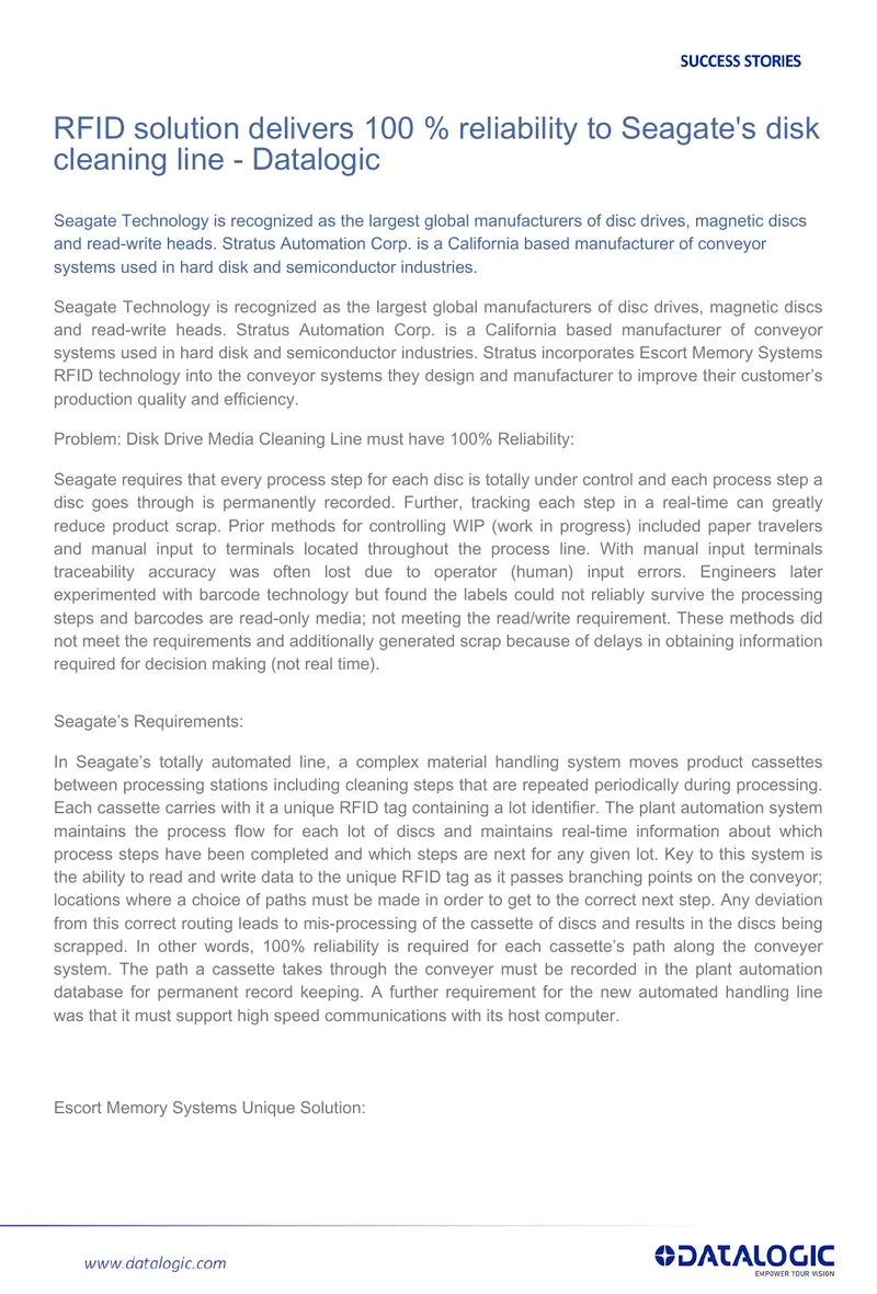 RFID Solution for Seagate's Disk Cleaning Line