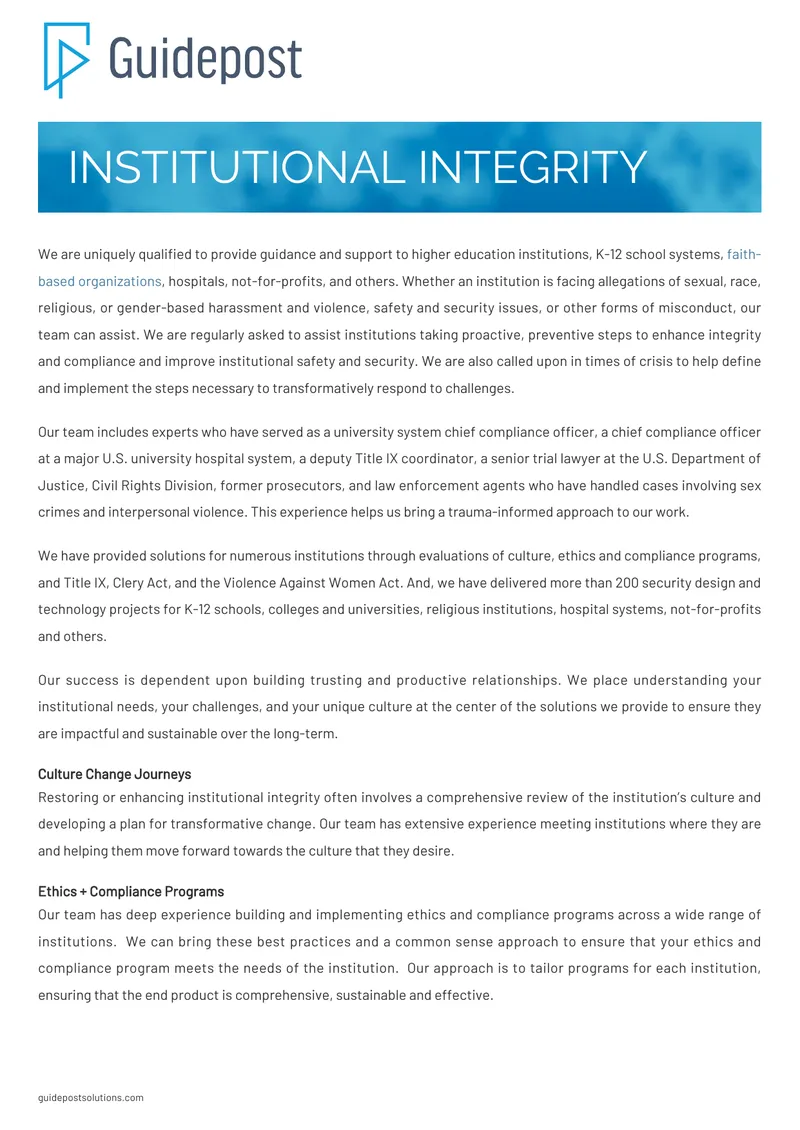 Institutional Integrity and Compliance Support Services