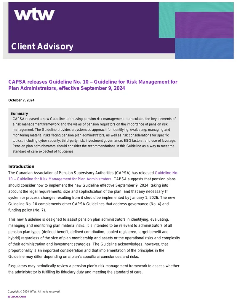 Guideline for Risk Management for Plan Administrators