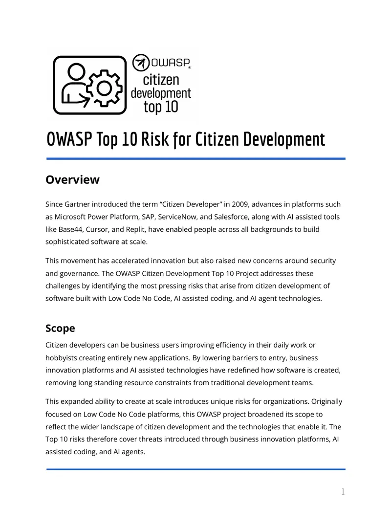 OWASP Top 10 Risks for Citizen Development
