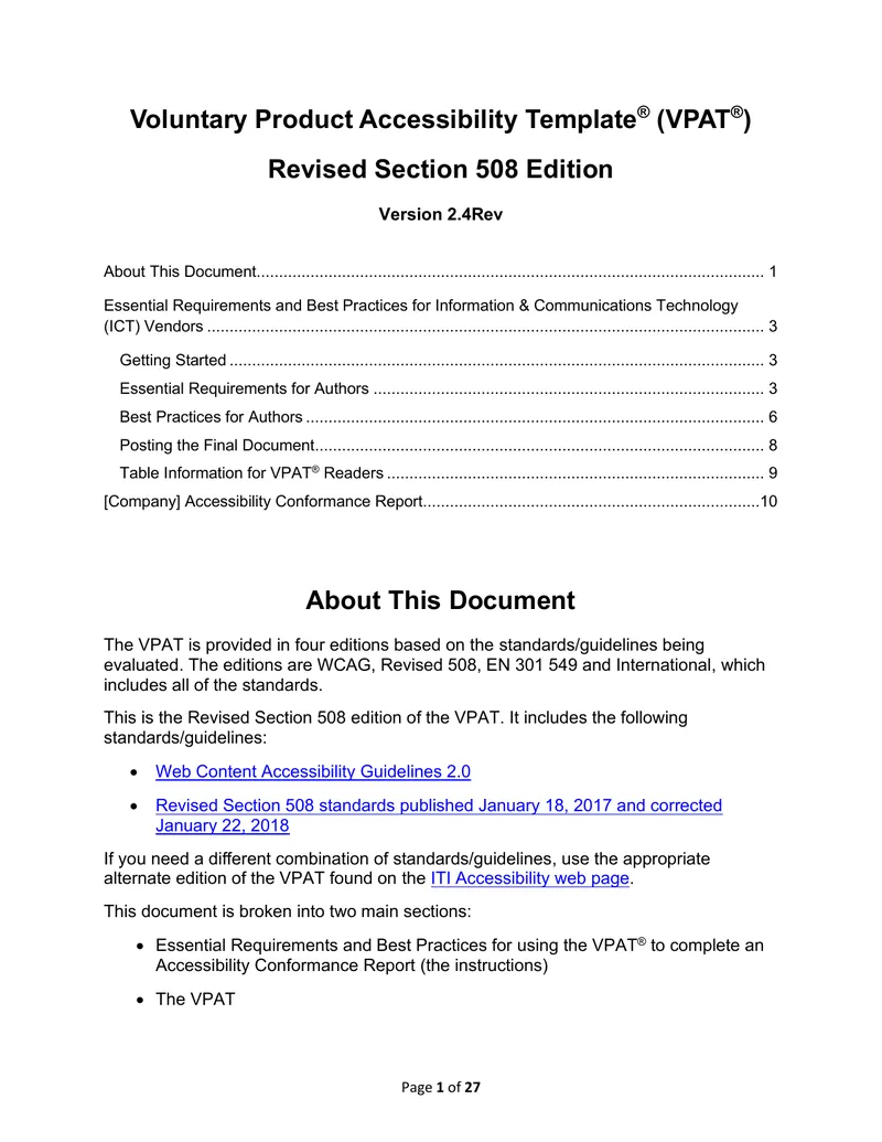 Voluntary Product Accessibility Template Revised Section 508 Edition