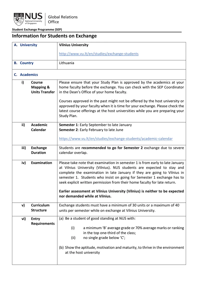 Student Exchange Programme Information for Students