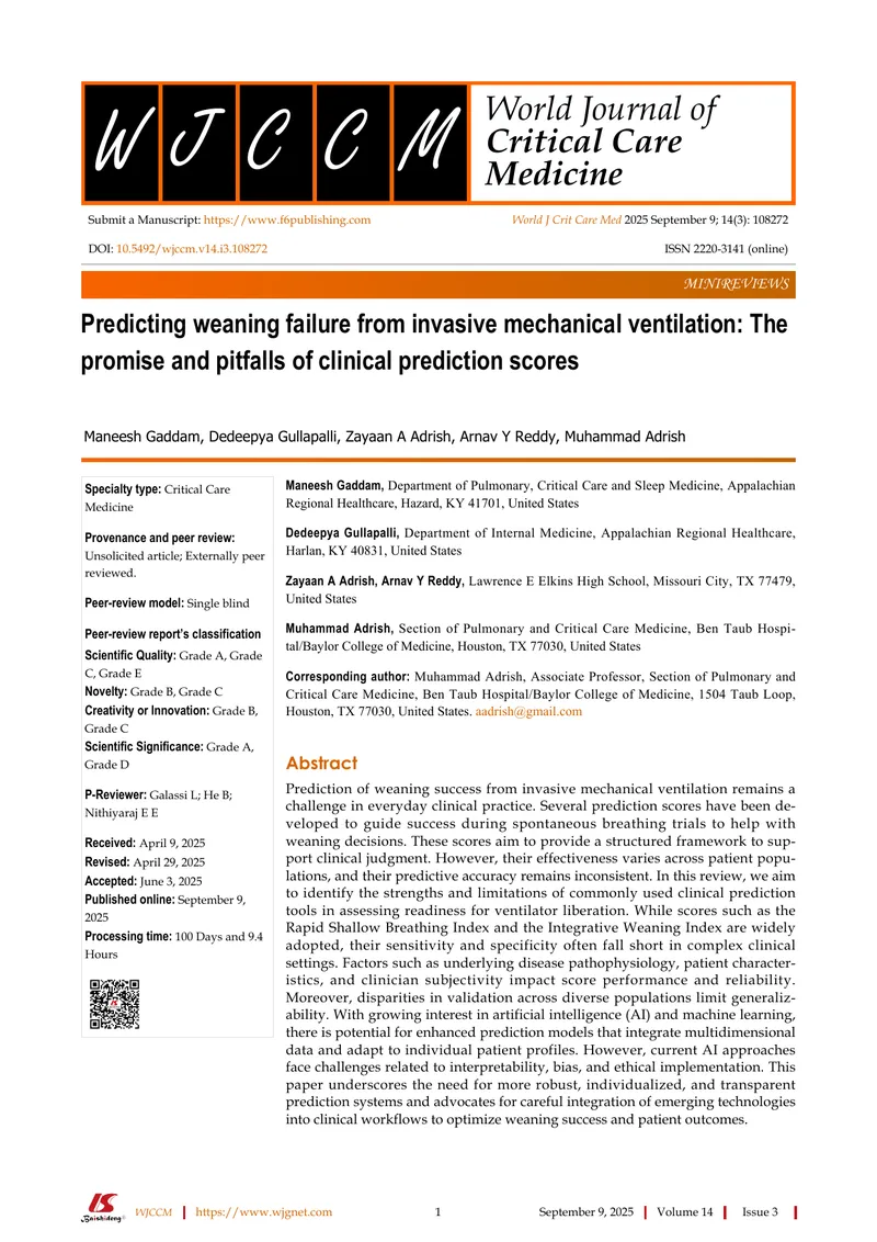 Predicting Weaning Failure from Mechanical Ventilation preview page 1