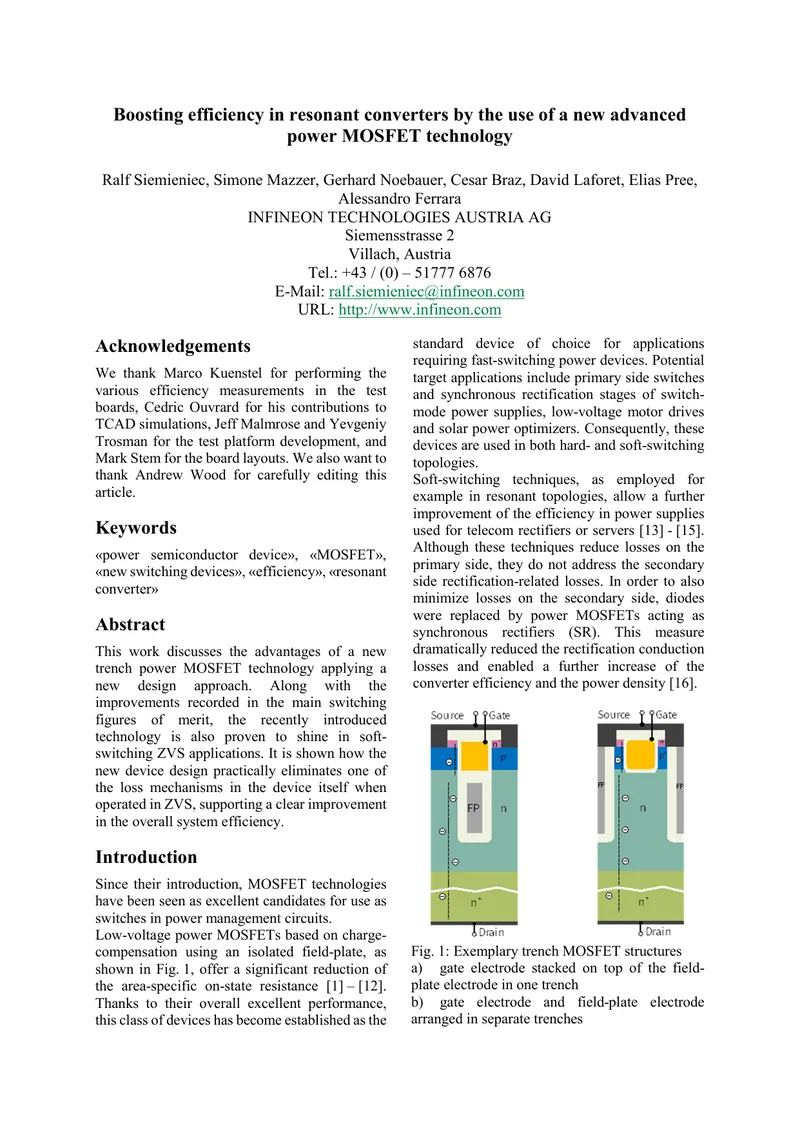 Efficiency Improvements in Resonant Converters Using MOSFET Technology
