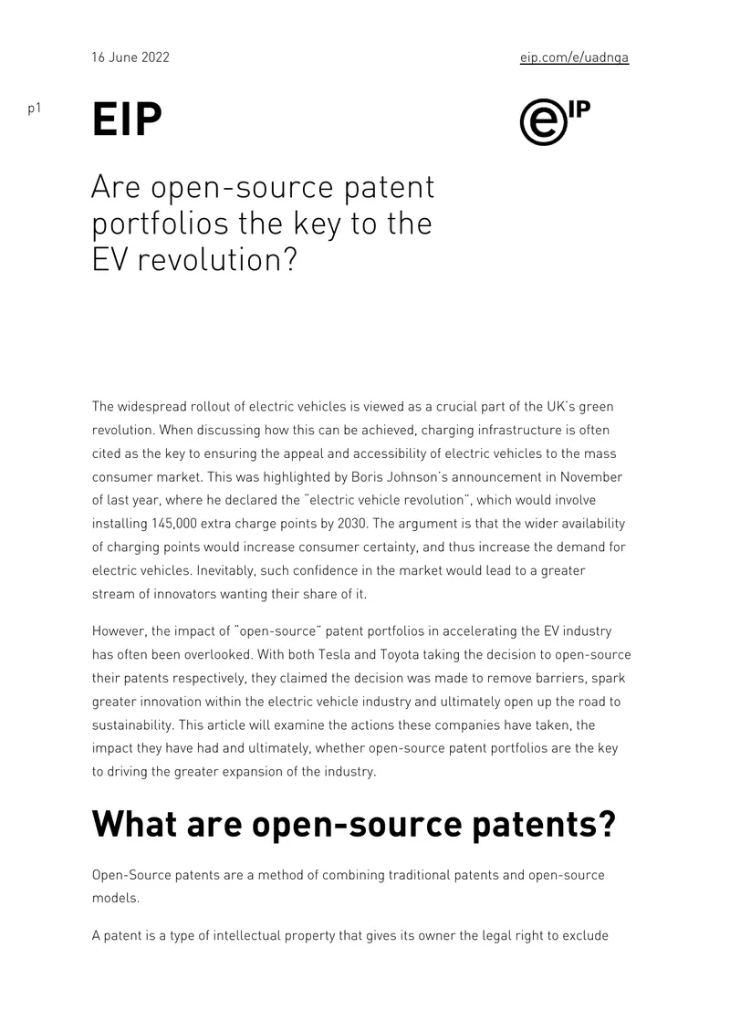 Open-Source Patent Portfolios and the Electric Vehicle Industry