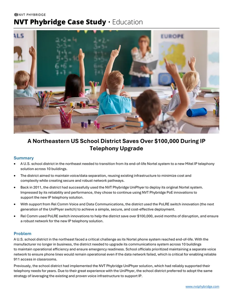 NVT Phybridge Case Study on IP Telephony Upgrade