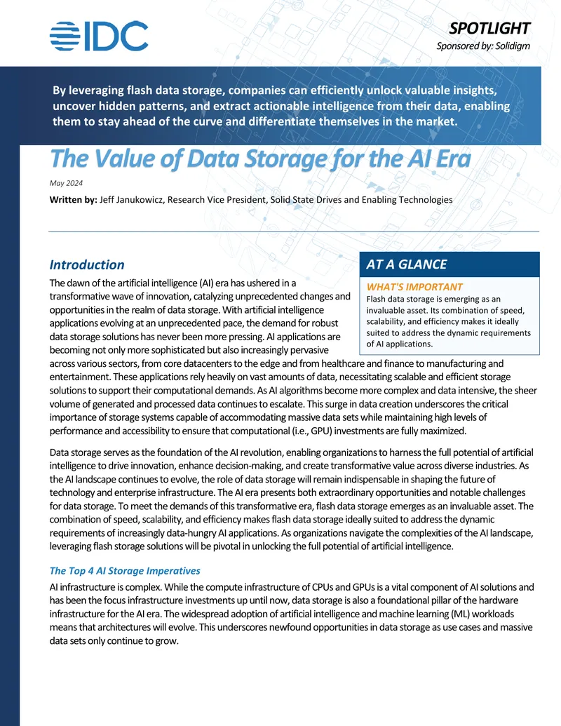 The Value of Data Storage for the AI Era
