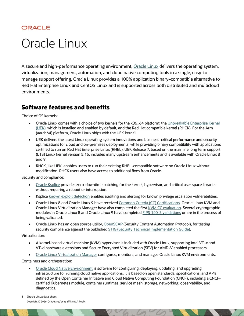 Oracle Linux Data Sheet Overview