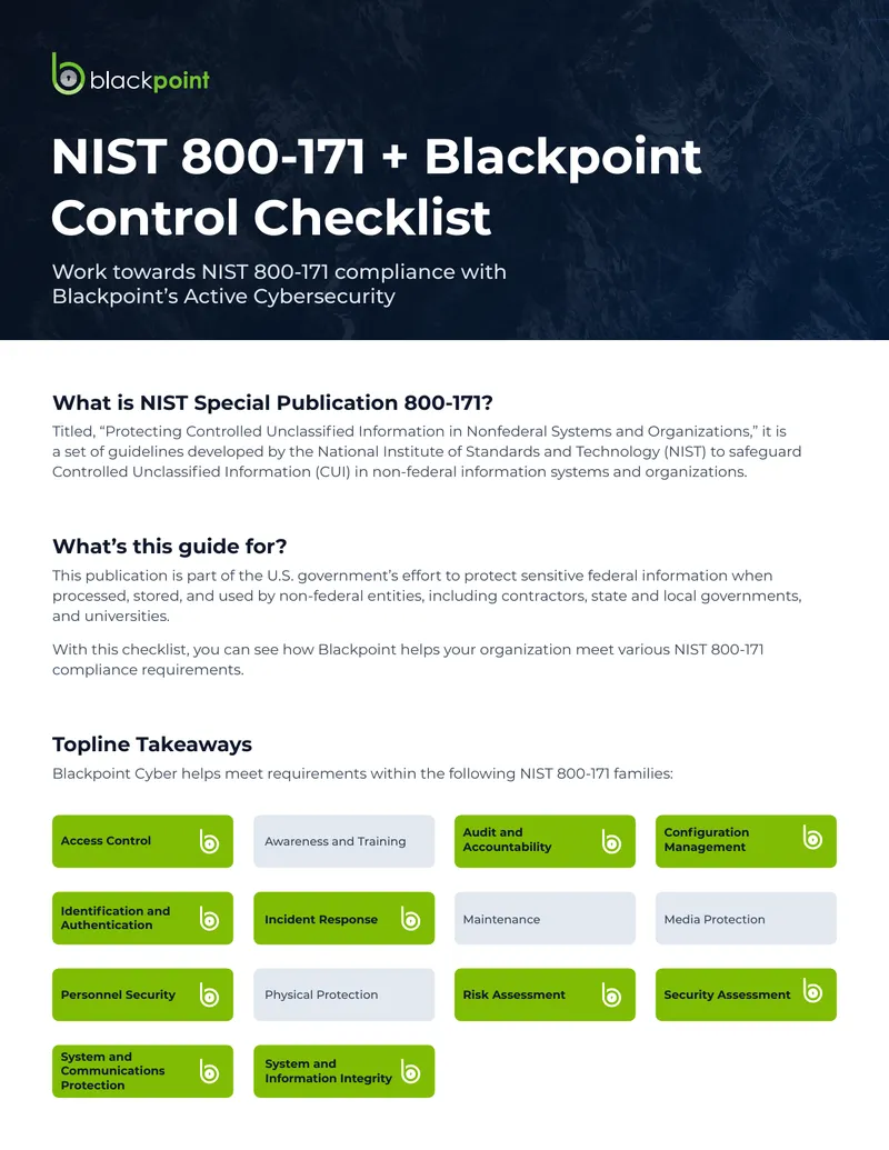 NIST 800-171 Compliance Control Checklist