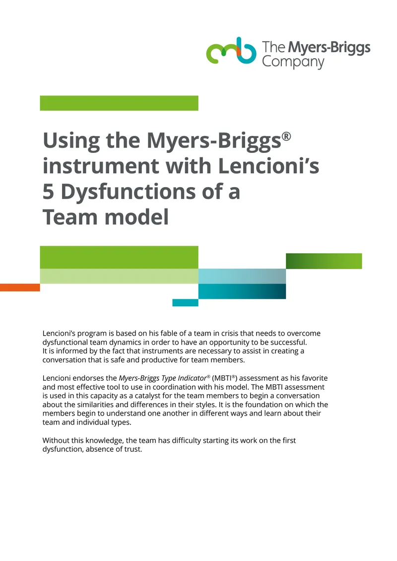Using Myers-Briggs with Lencioni's Team Model