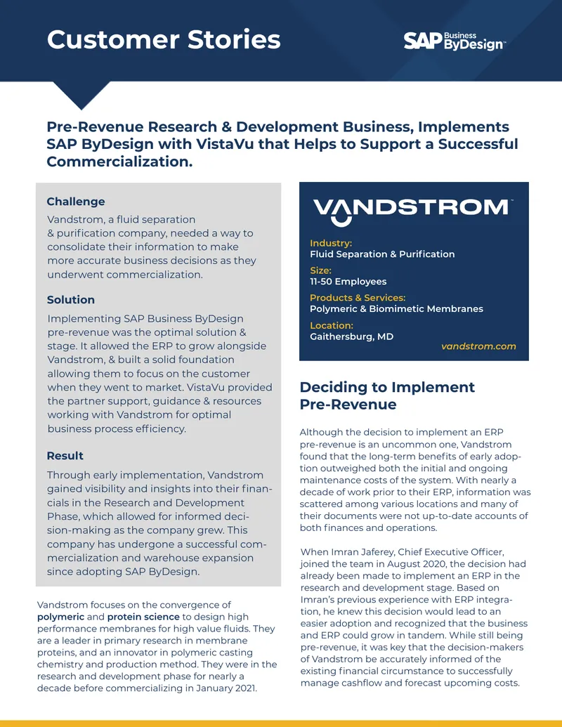Vandstrom Implements SAP Business ByDesign for Growth