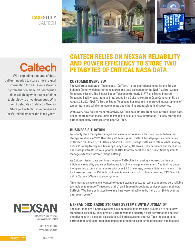 CalTech Utilizes Nexsan Storage for NASA Data Management