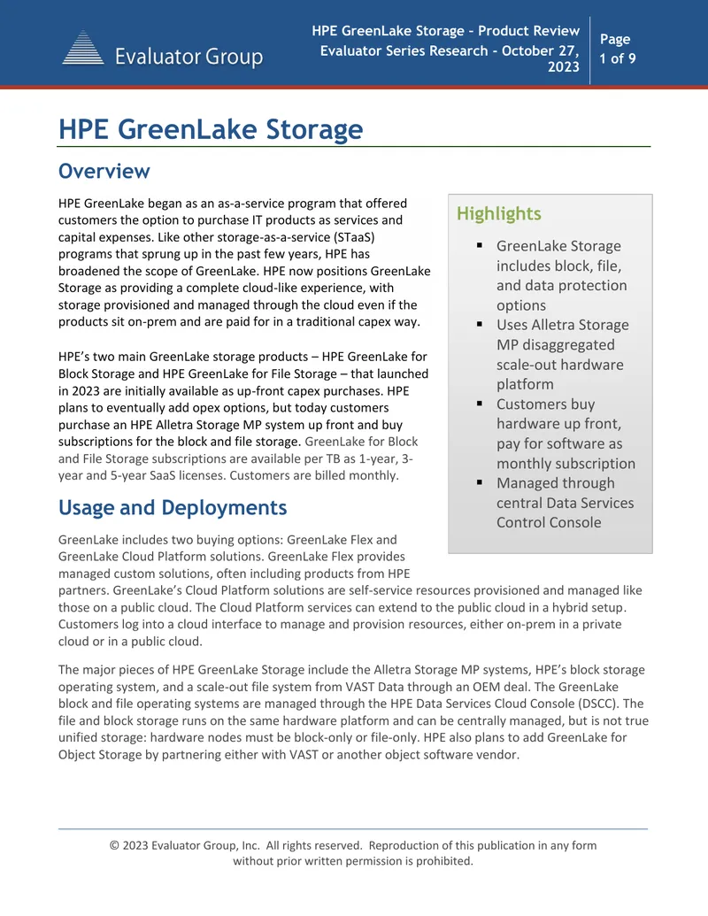 HPE GreenLake Storage Product Review