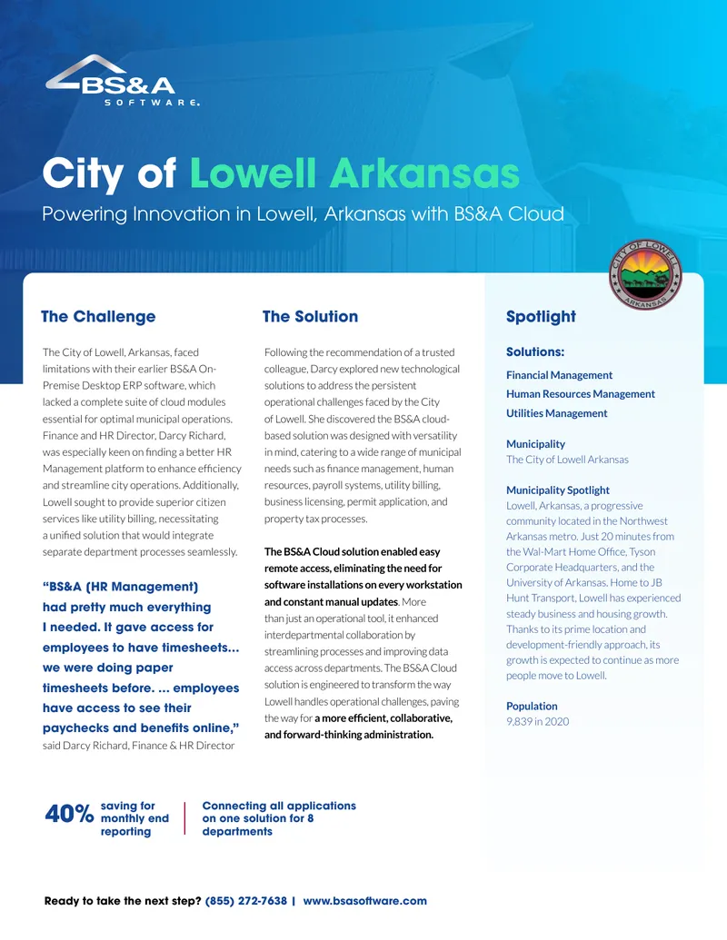 BS&A Cloud Solution Implementation in Lowell Arkansas