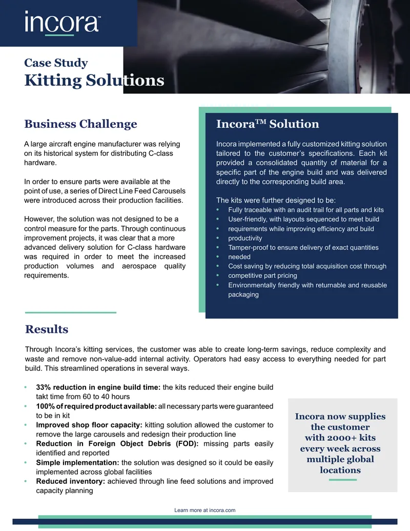 Kitting Solutions for Aircraft Engine Manufacturing