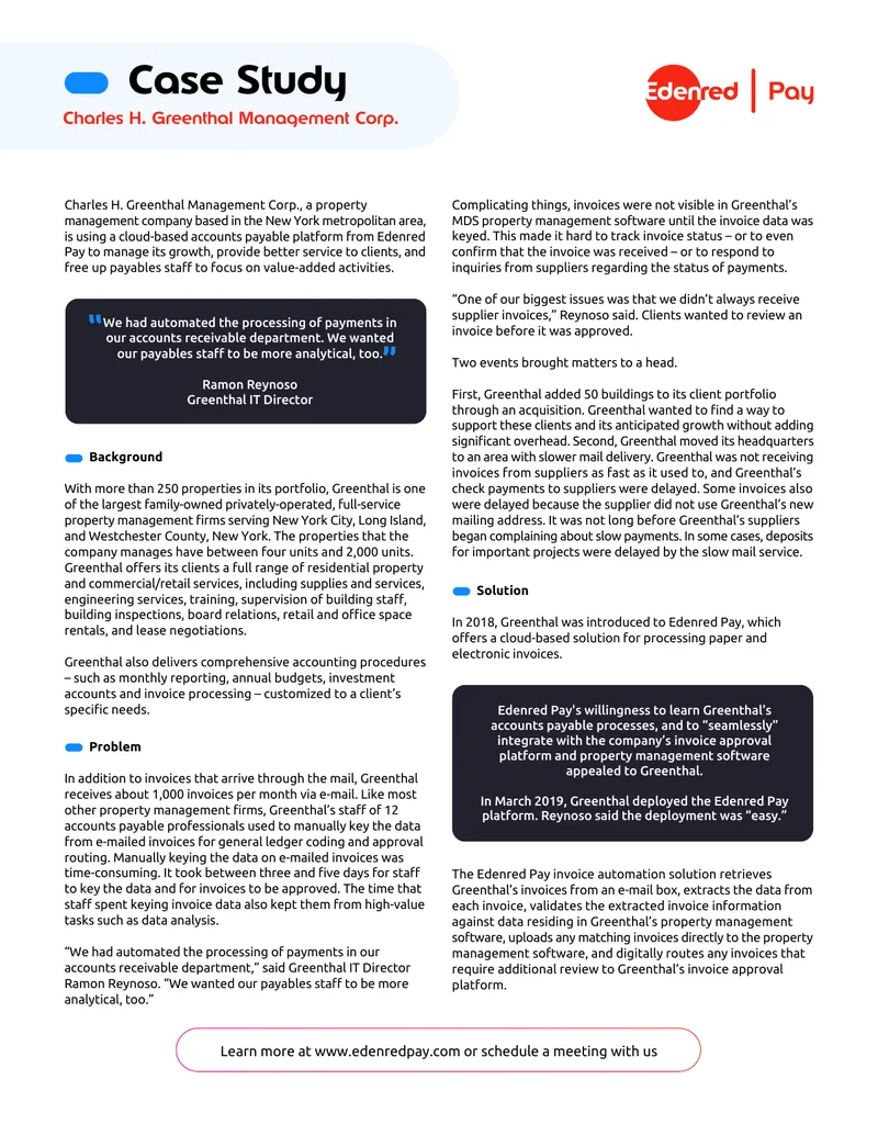 Edenred Pay Implementation Case Study at Greenthal