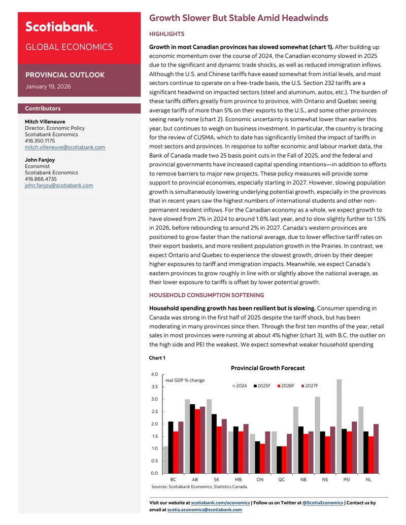 Provincial Economic Outlook for Canada 2026