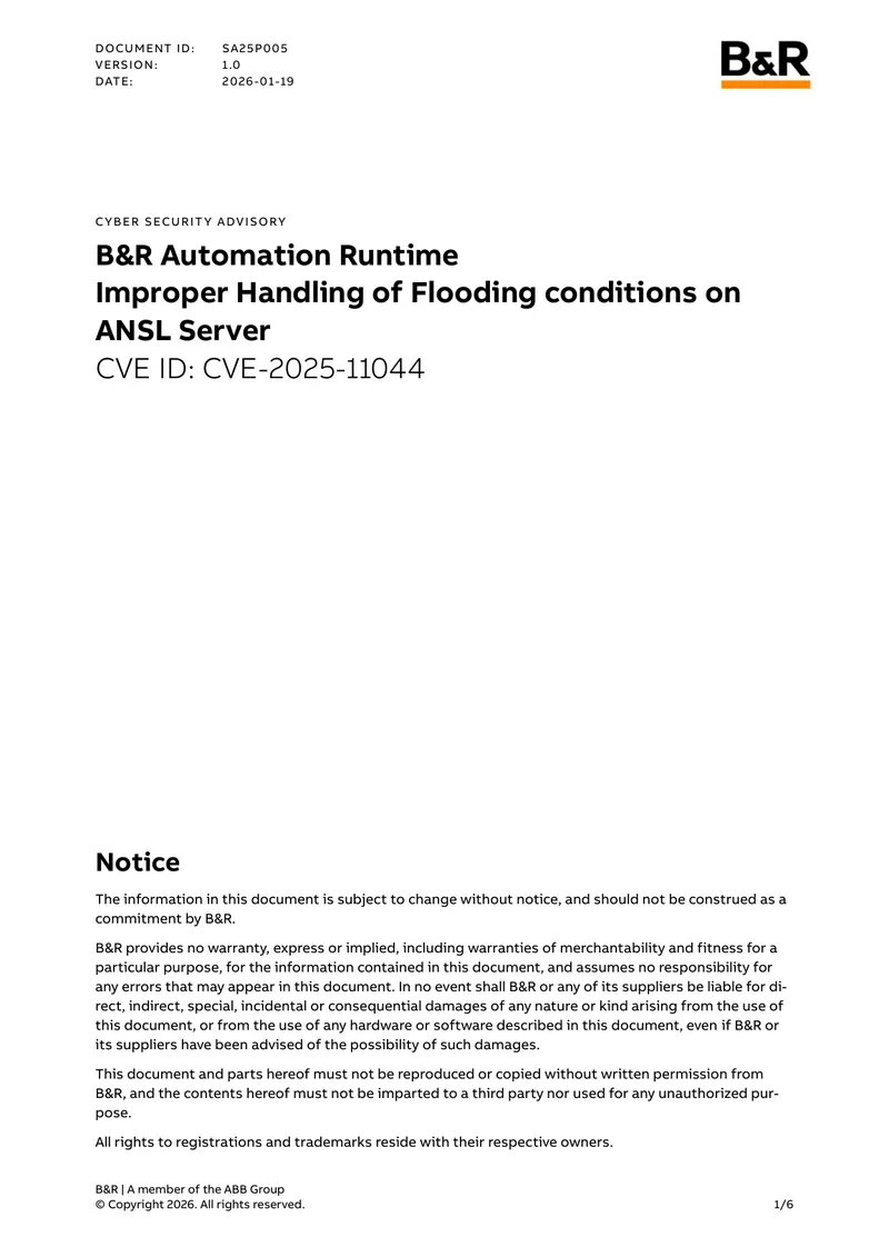 Cyber Security Advisory for B&R Automation Runtime