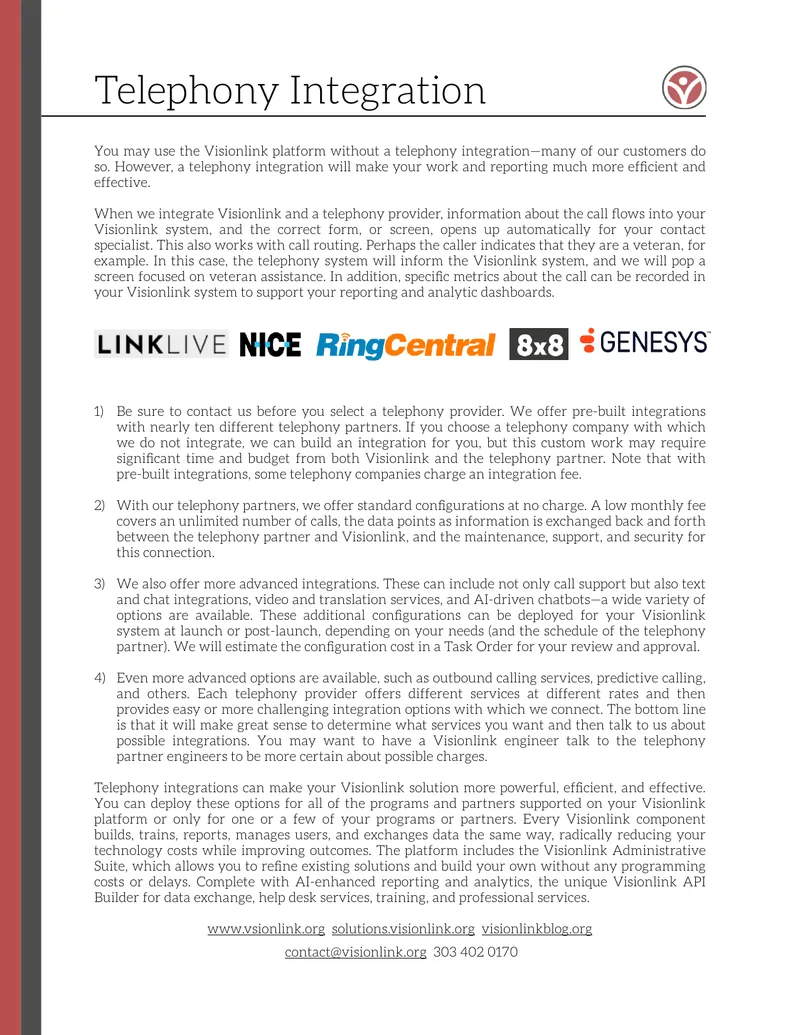 Telephony Integration with Visionlink Platform