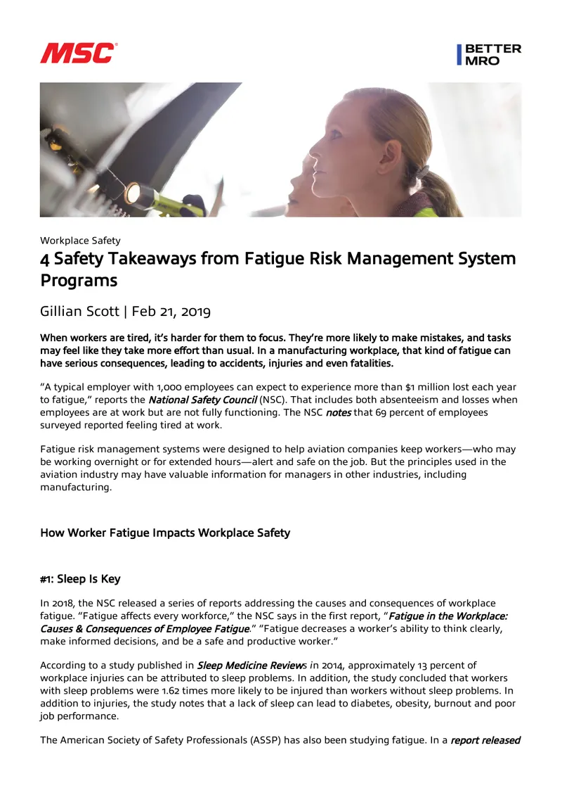 Fatigue Risk Management System in Workplace Safety