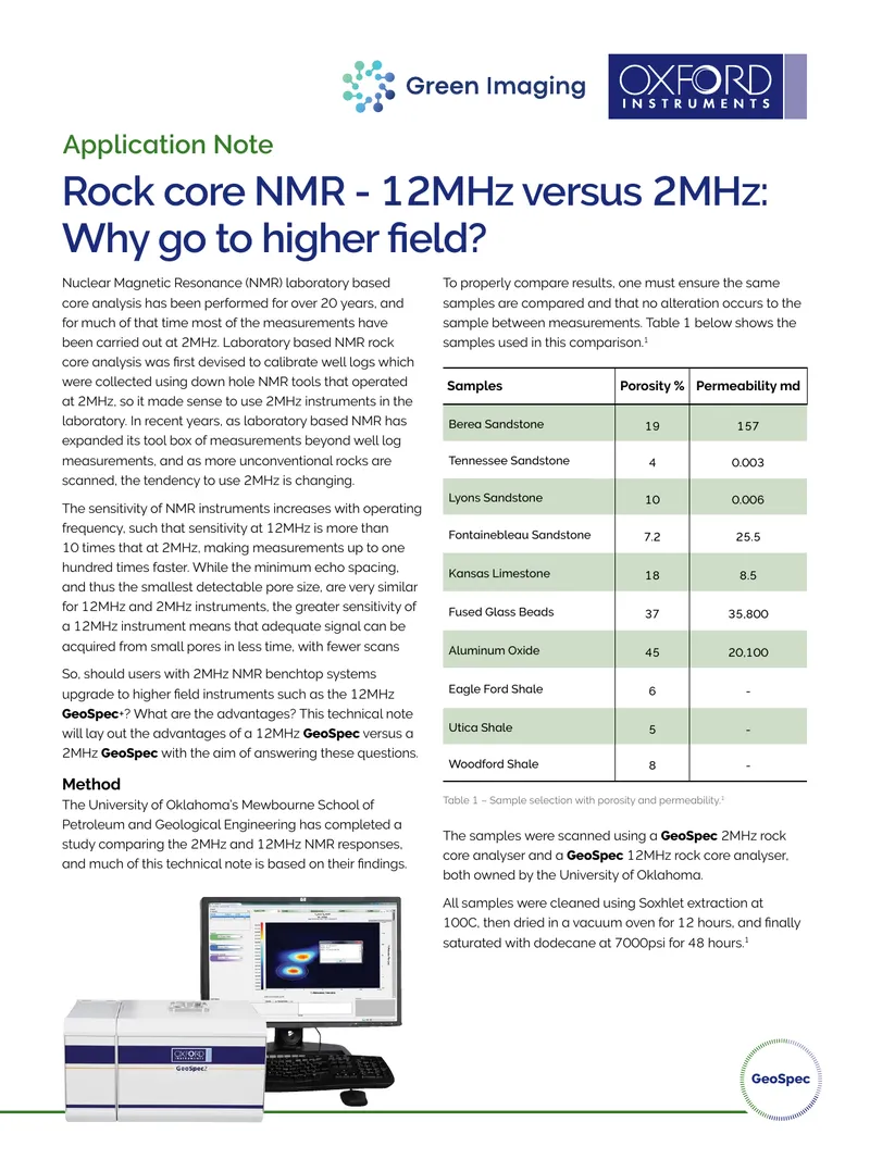 Comparison of 2MHz and 12MHz NMR Rock Core Analysis