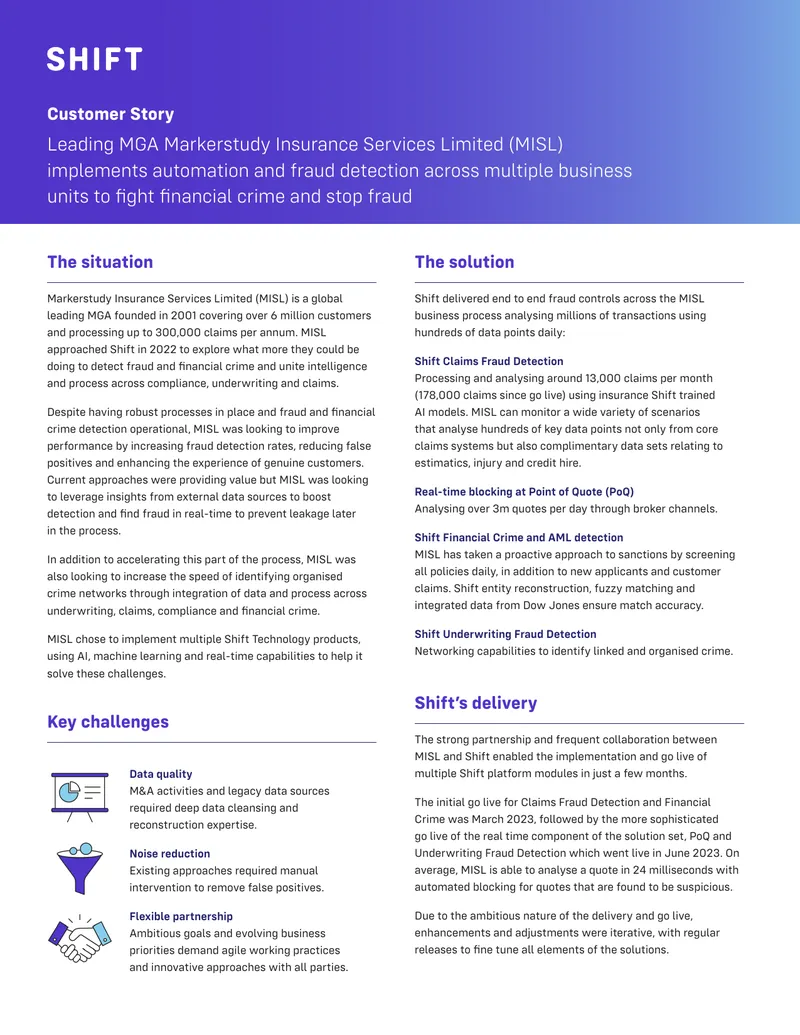 Fraud Detection Implementation at Markerstudy Insurance Services