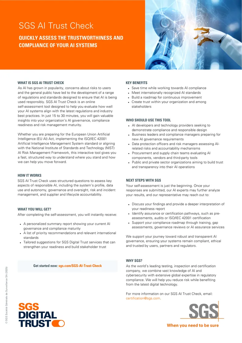 SGS AI Trust Check Self-Assessment Tool