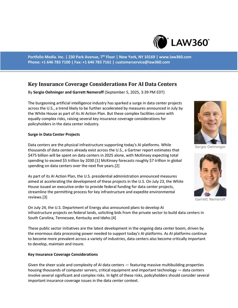 Key Insurance Coverage Considerations For AI Data Centers