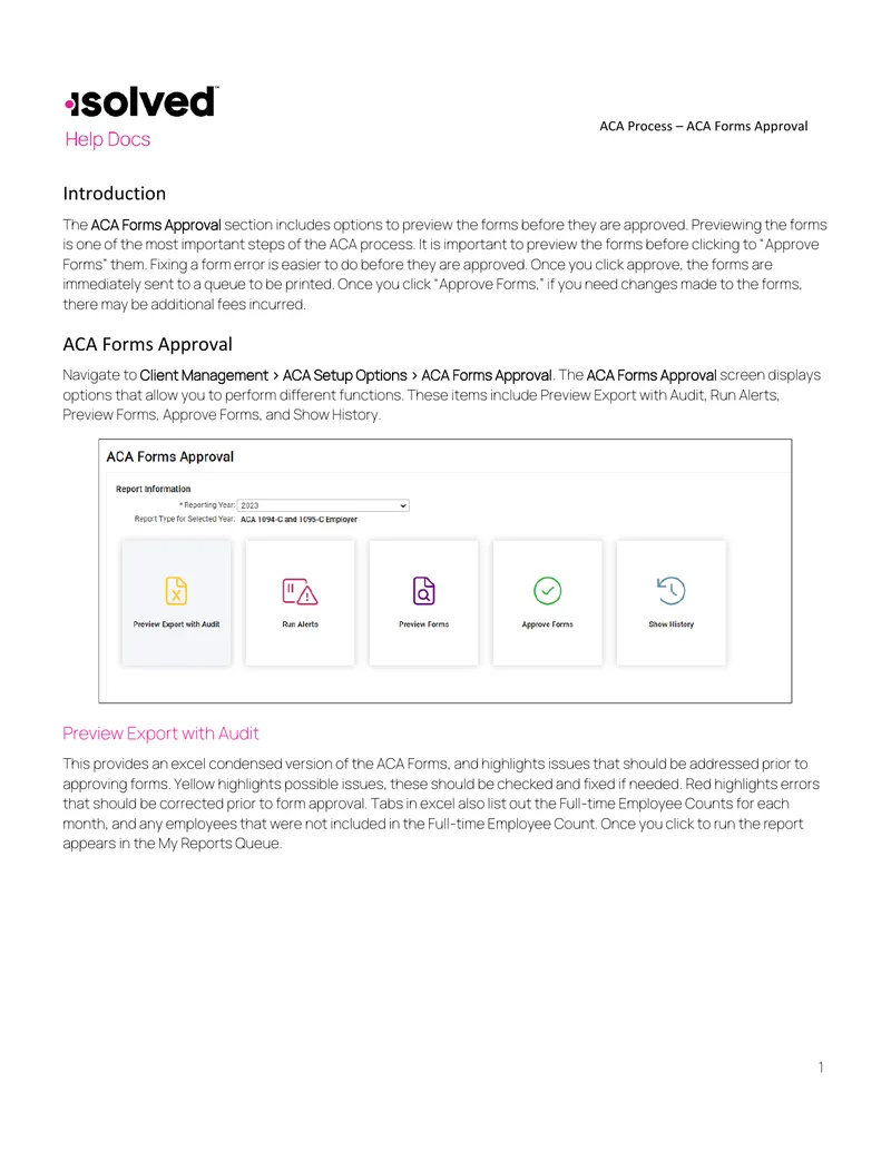ACA Forms Approval Process Overview