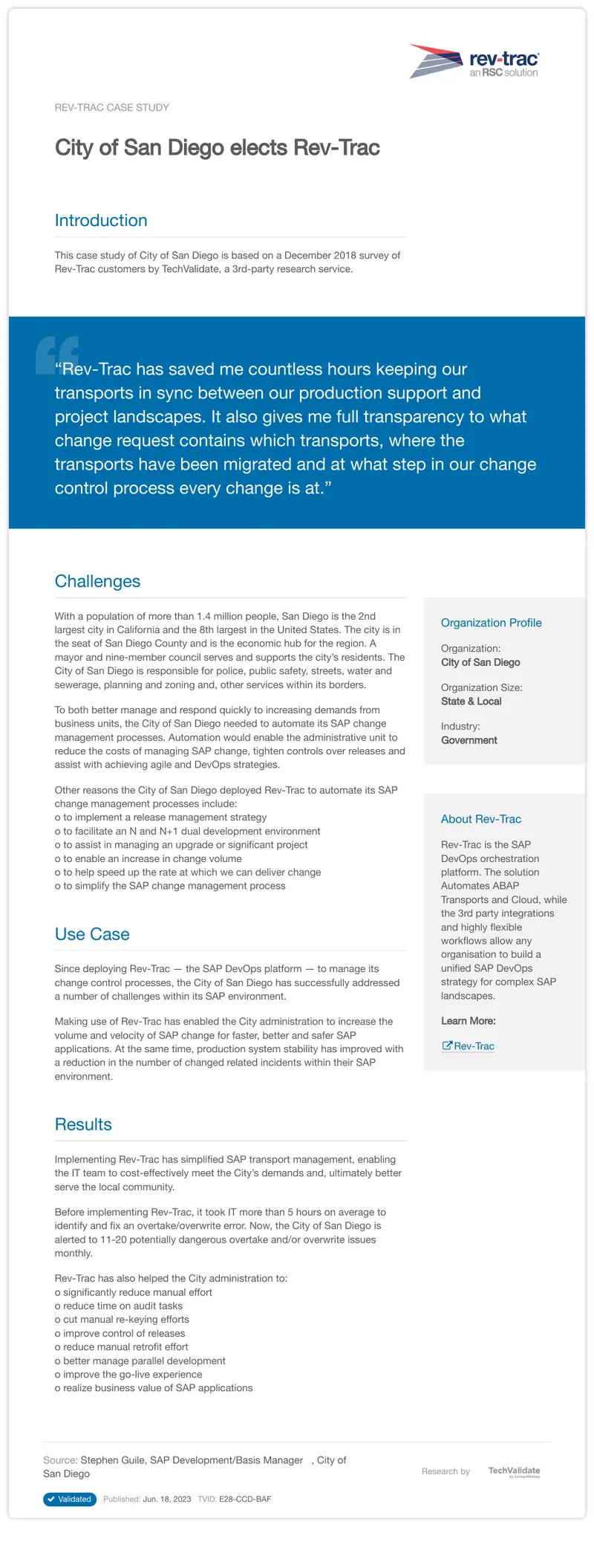 Rev-Trac Implementation Case Study for City of San Diego