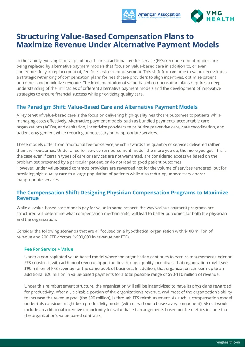 Structuring Value-Based Compensation Plans for Healthcare Providers