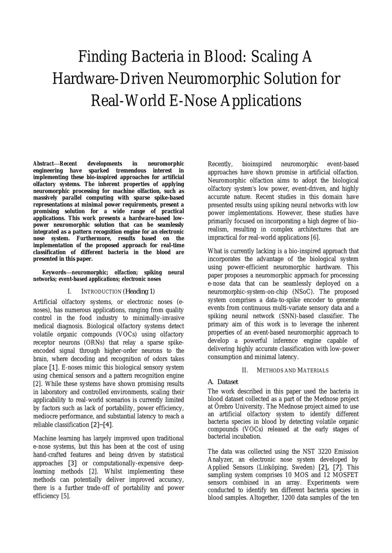 Neuromorphic Solution for Bacteria Detection in Blood