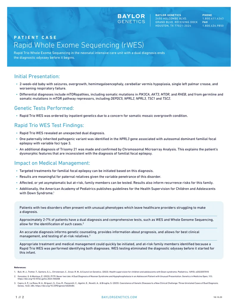 Rapid Trio Whole Exome Sequencing Case Study
