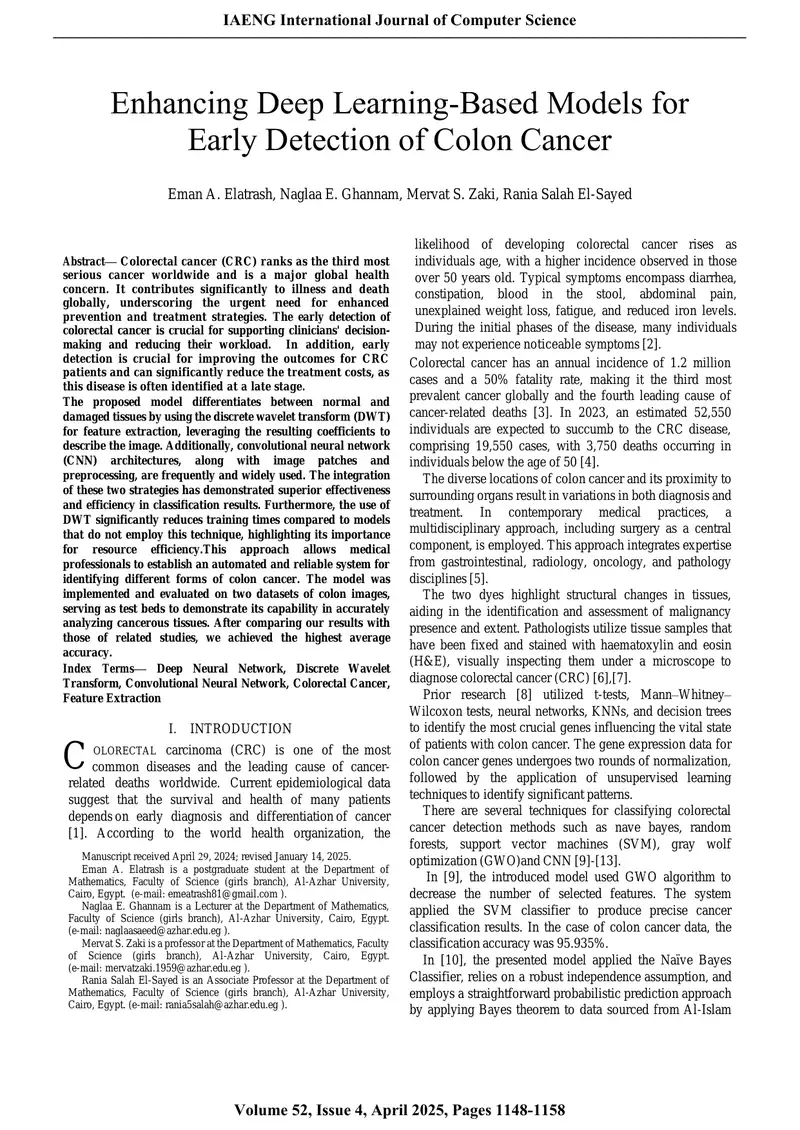 Deep Learning-Based Models for Early Detection of Colon Cancer preview page 1