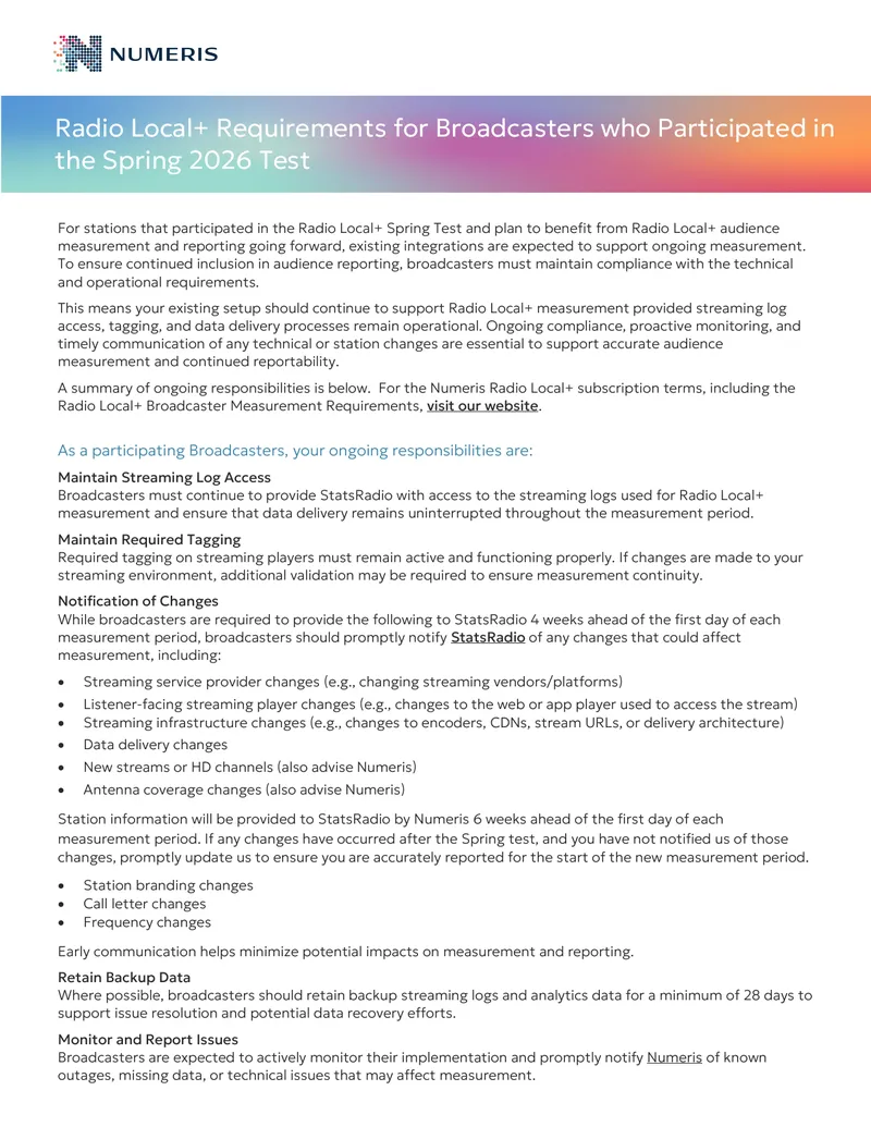 Radio Local+ Audience Measurement Compliance Guide