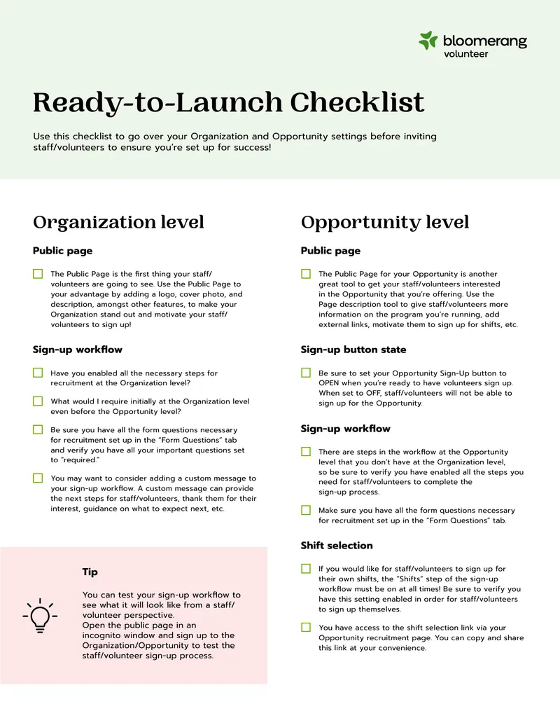 Ready-to-Launch Volunteer Sign-Up Checklist