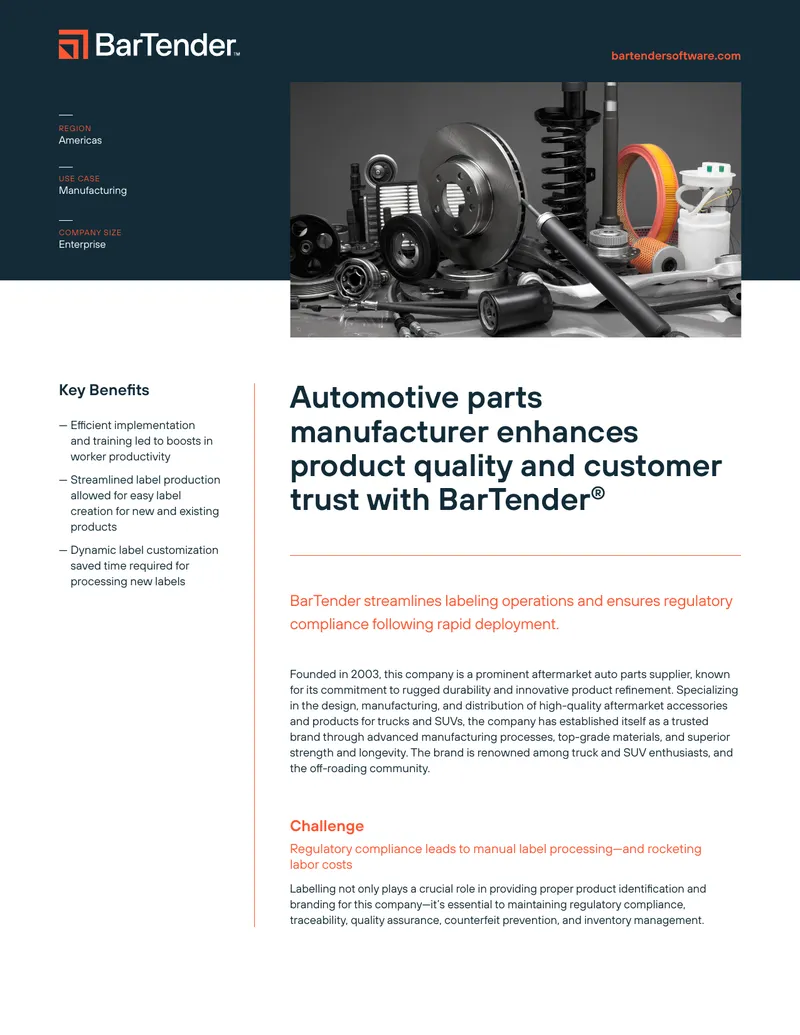 Automotive Parts Manufacturer Labeling Solution