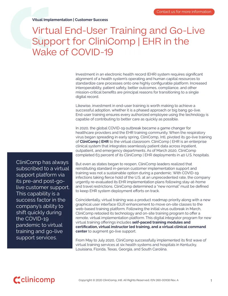 Virtual End-User Training and Go-Live Support for EHR