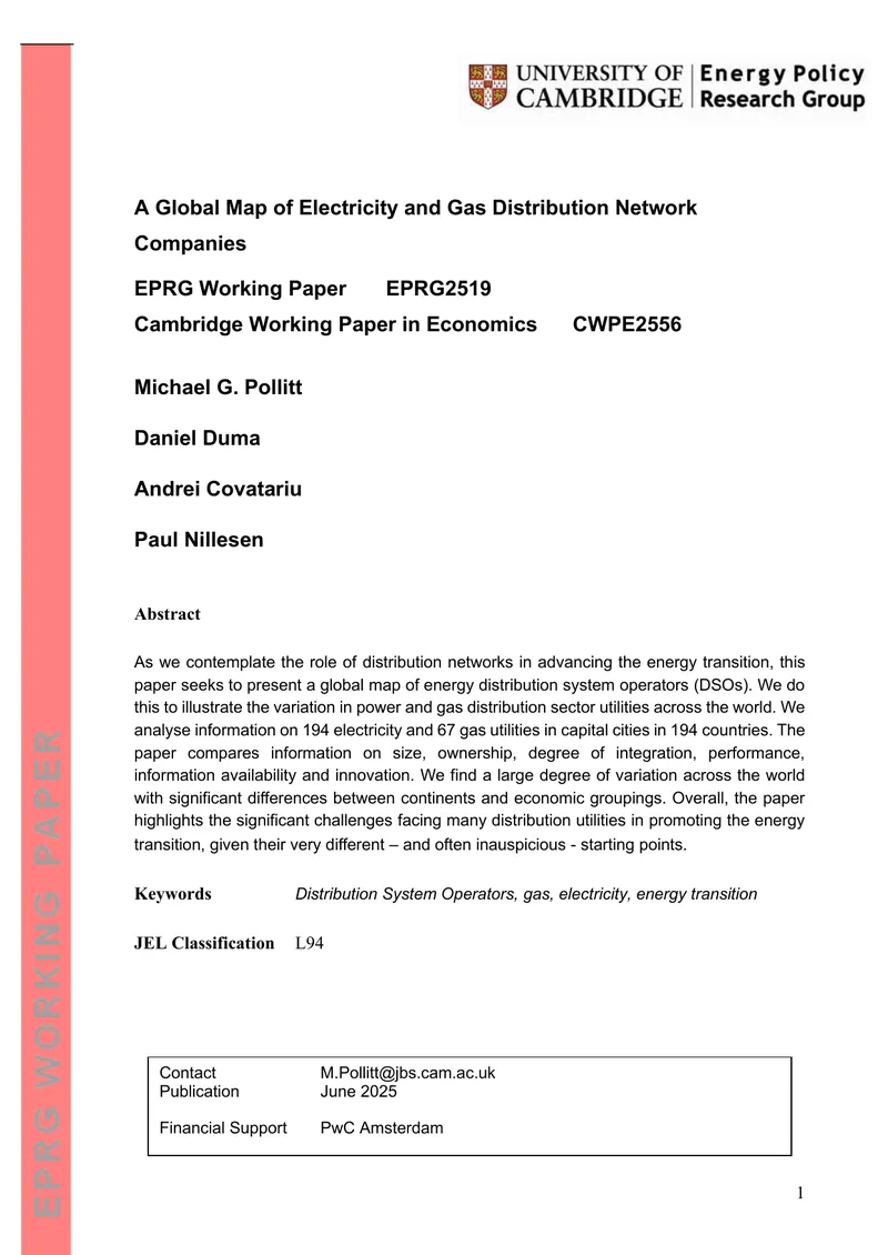 Global Map of Electricity and Gas Distribution Network Companies