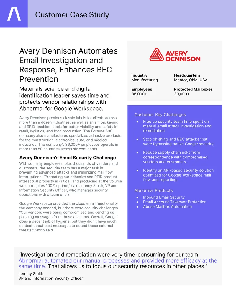 Avery Dennison Email Security Automation Case Study