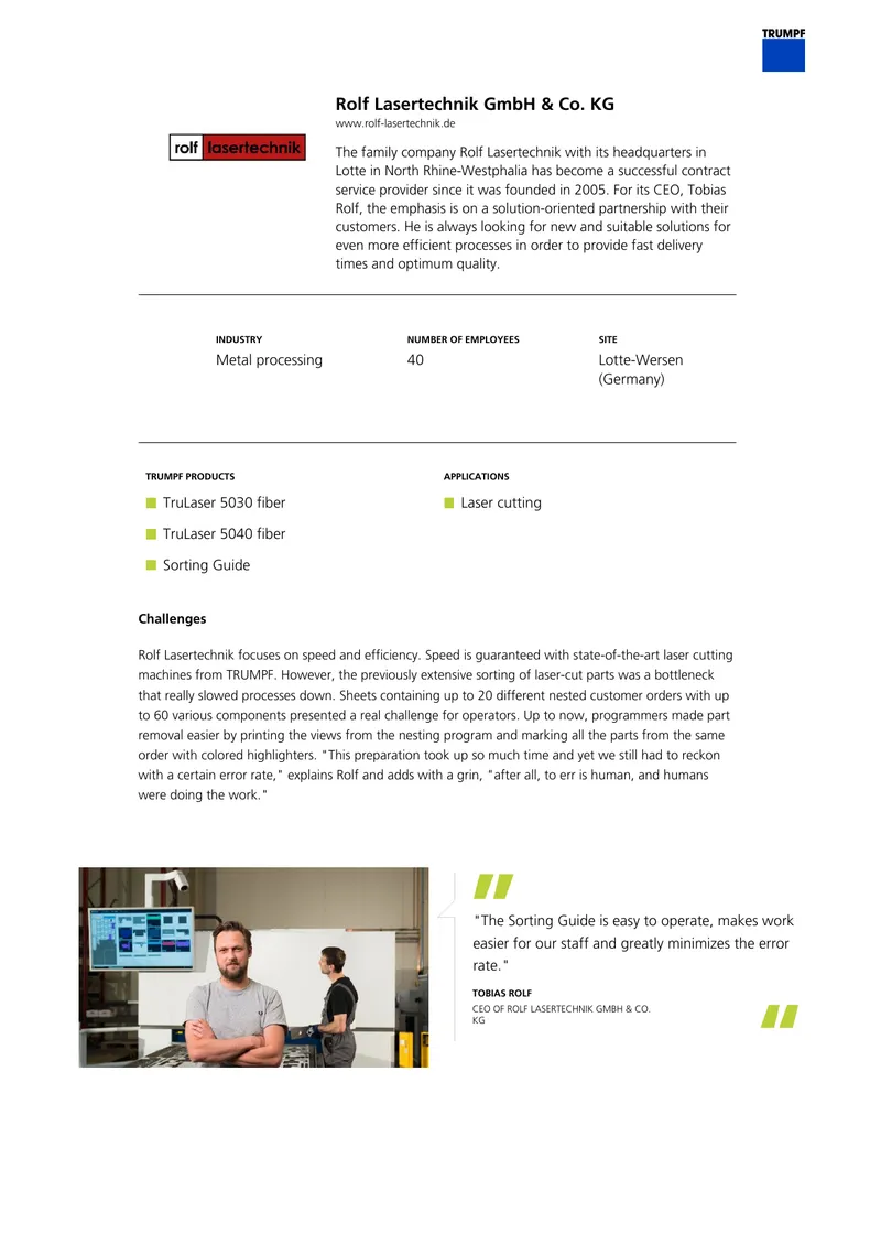 Implementation of the Sorting Guide at Rolf Lasertechnik