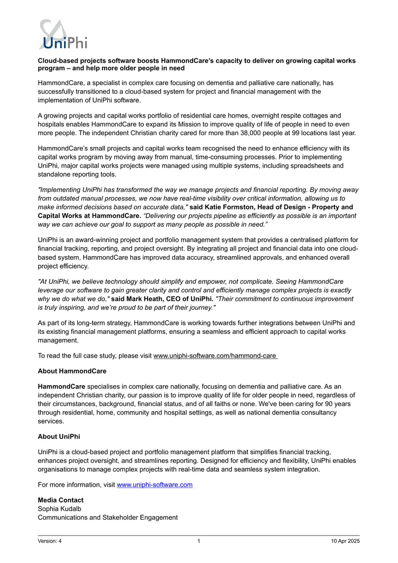 Cloud-Based Project Management Implementation at HammondCare