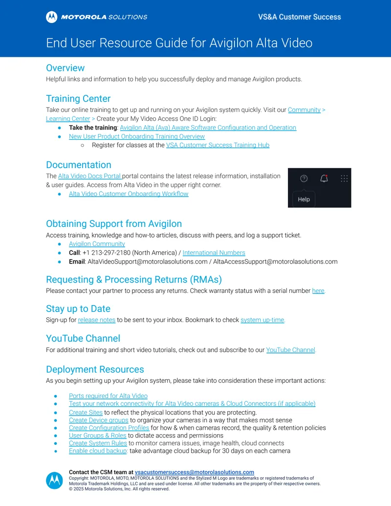 End User Resource Guide for Avigilon Alta Video